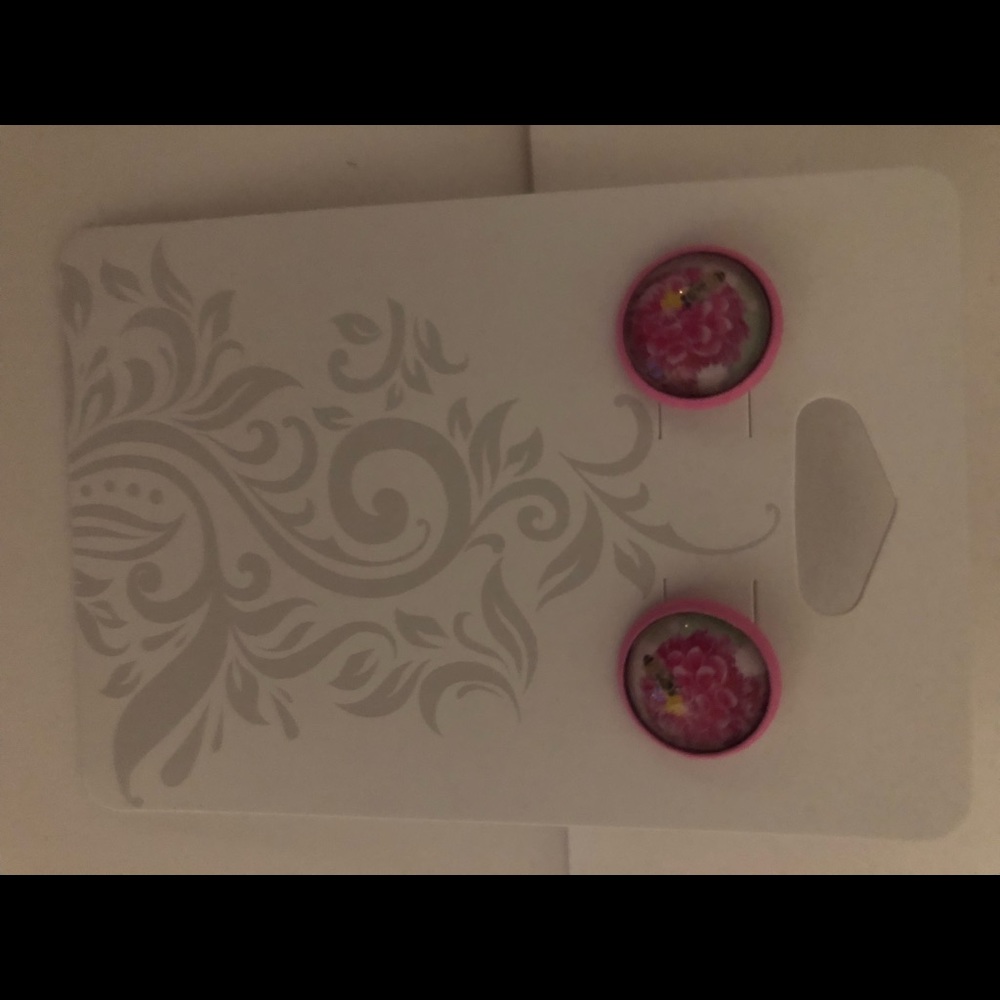 Pink flower studs